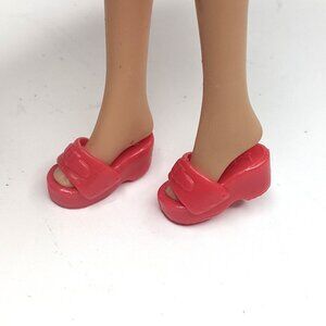 Vintage Barbie Doll Red Opened Toe Wedge Shoes Buckle Sandals Slides Y2K